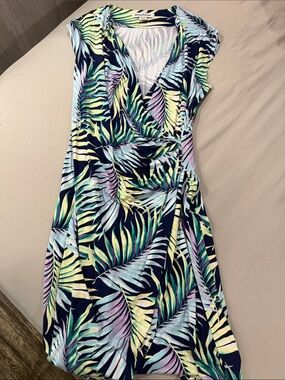Tommy Bahama Navy Tropical Leaf Print Midi Dress